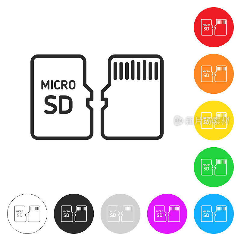 Micro SD卡-前后视图。彩色按钮上的图标